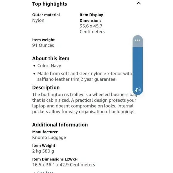 Knomo Luggage Knomo Mayfair Nylon Burlington 15-Inch N/S Trolley, Navy, One Size - Picture 10 of 10